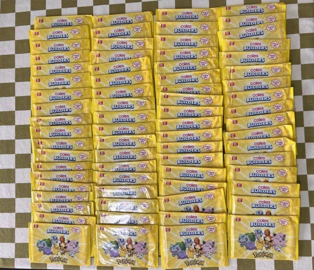 Pokemon Coles Builders Mini Cardboard Figures - 70 X Sealed Packet Bulk Lot