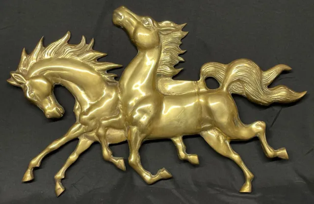 Solid  Brass Wall Hanging Two Horses Playing Galloping