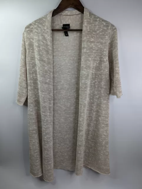 Eileen Fisher Beige Open Front Cardigan Linen Blend Open Knit Womens Small
