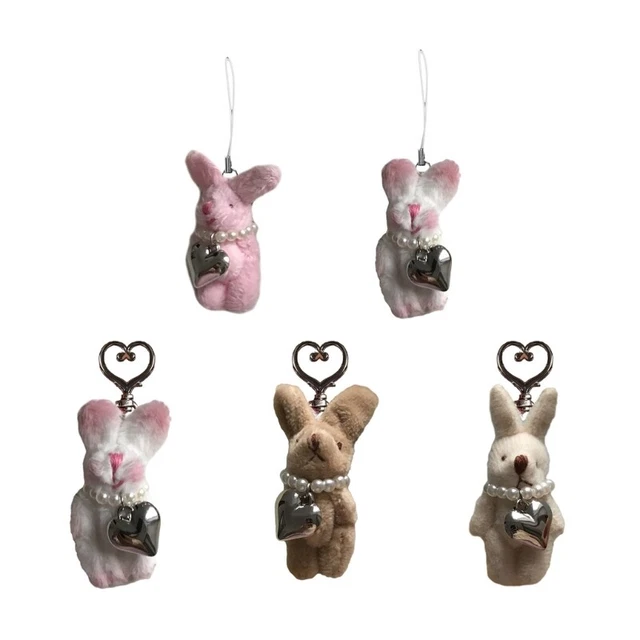 Pearls Love Rabbit Toy Pendant Keychain for Valentines Day Decor Craft Supplies