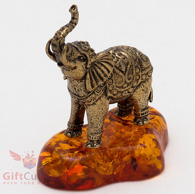 Solid Brass Amber Figurine of Indian Elephant talisman IronWork