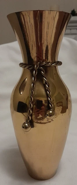 Vintage Brass Rope Tassel Vase 9" Tall