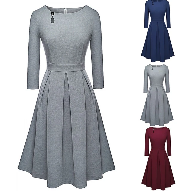Donna Decorativi Vestito Pieghettato da Sera Elegante Festa Vestitino Stile Anni