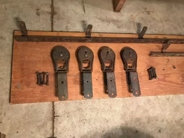 4 antique louden barn door rollers with track pcs / architectural salvage