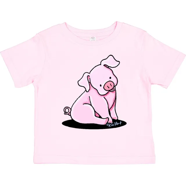 Inktastic Sitting Pig Toddler T-Shirt - KiniArt Cute Piglet Pink Gift Child Kid