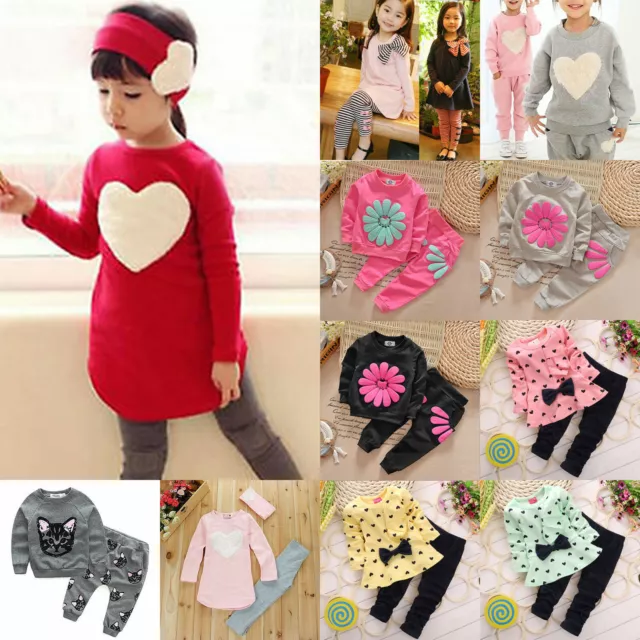 Kids Girls Outfits Pullover T-shirts Tops Long Pants Clothes Casual Tracksuits