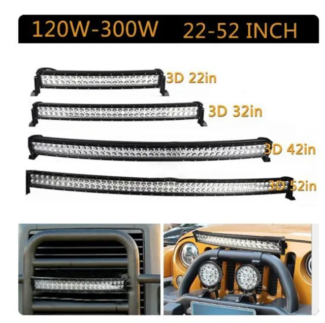 32 42 50 52 Inch Curved Led Light Bar COMBO 120W-300W Dual Row Driving Offroad