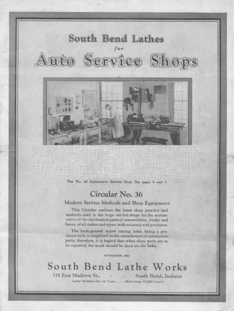 Lathes Catalog Fits 1932 South Bend No. 36