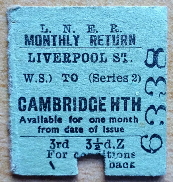 LNER Railway Ticket - Liverpool Street to Cambridge Heath - 1951