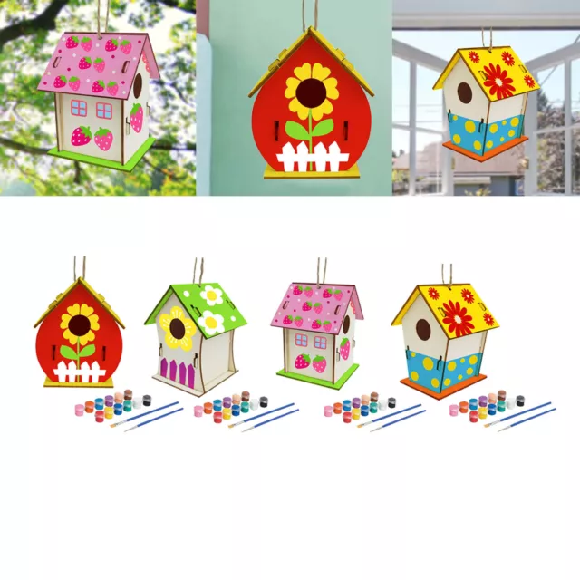 4x Kreative Kinder DIY Vogelhaus bauen Farbe Holz Vogelhaus Pinsel Set