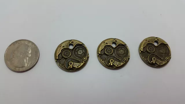 3 pc Antique Vtg Look Gear charms lot pendant/charm steampunk
