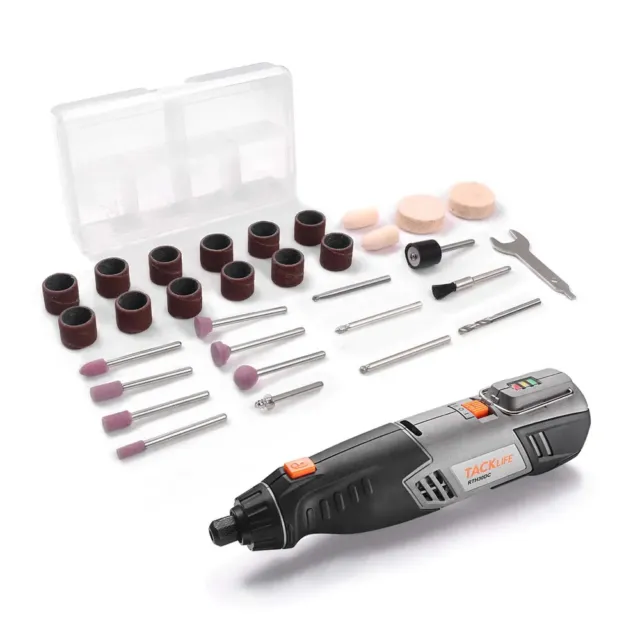 TACKLIFE Cordless Rotary Tool 22000RPM 34PCS Kit + Accessories 2 Speed Settings