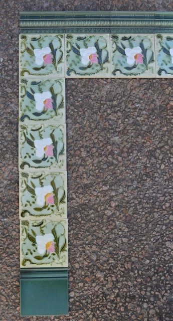 EUROPE - ANTIQUE ART NOUVEAU - 22 ORIGINAL TILES FOR FIREPLACE c1900 2