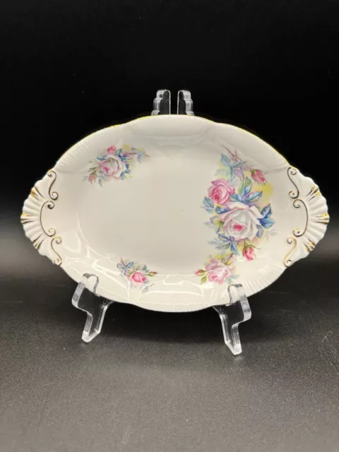 Royal Albert Fine Bone China Porcelain Oval Tray Floral Gold Trim England VTG