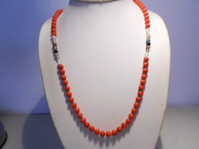 lab red coral & tourmaline beads necklace