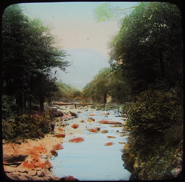 COLOUR Glass Magic Lantern Slide GLEN NEAR LYNMOUTH C1900 PHOTO DEVON