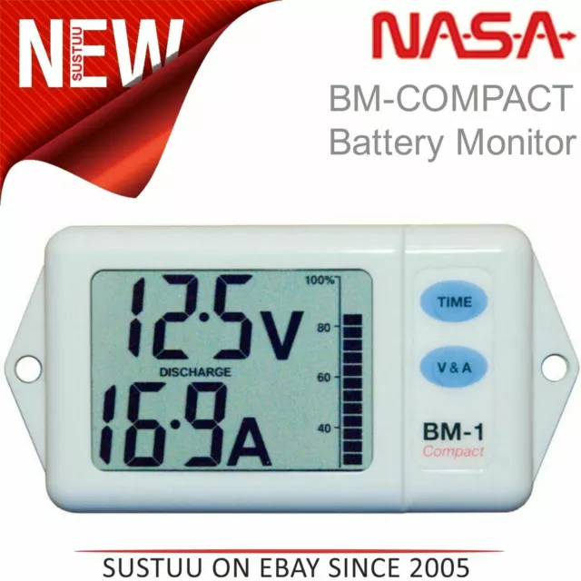 NASA Marine BM-1 COMPACT Battery Monitor - 12VDC│Compact Size│Boat/ Marine│White