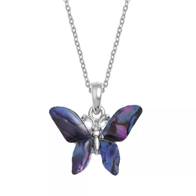 Butterfly Necklace Purple Paua Abalone Shell - Gift Boxed