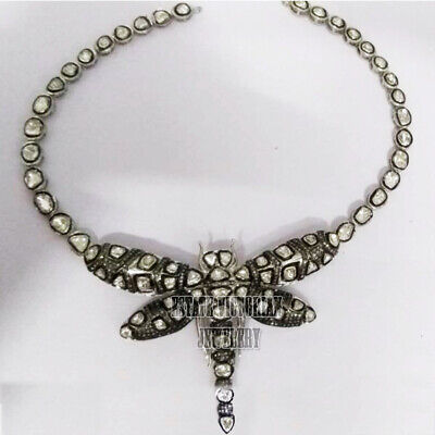 Victorian 10.08ctw Genuine Old Mine Rose Antique Cut Diamond Dragonfly Necklace