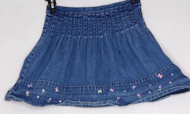 Vintage VTG Mckids Mc Kids Girls Blue Jean Skirt Size 6 Pleated Pre-Owned