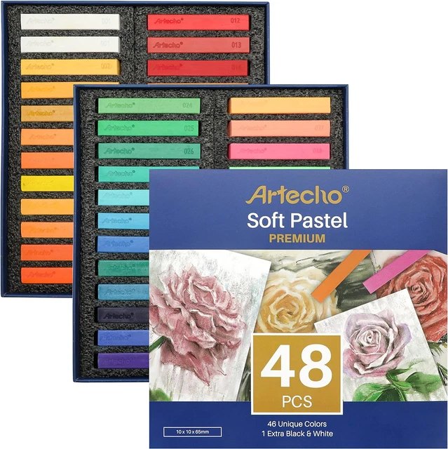 Juego de 48 Pastel Suave Artecho, Incluyendo 4 Colores Fluorescentes Cuadrado Premium para