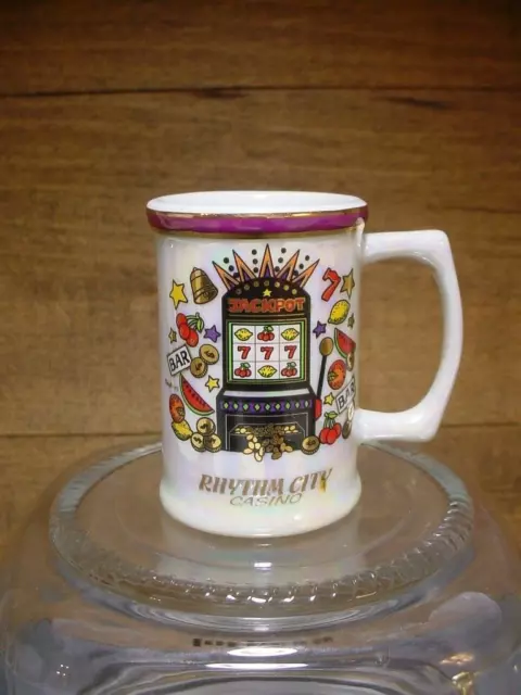 Vintage Rhythm City Casino Mini Mug/Shot Glass, Davenport Iowa, Slot Machine