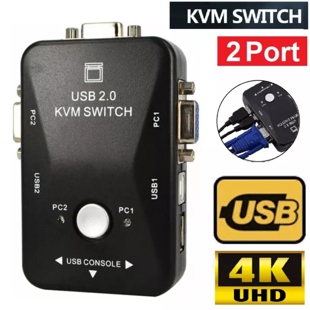 Dual Port VGA KVM Switch Box USB 2.0 Hub Splitter Box Adapter KVM Monitor 2 Port