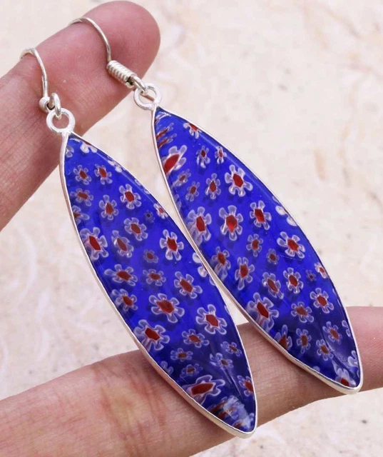 Dichroic Glass 925 Silver Plated Handmade Earrings of 2.5" Ethnic Gift