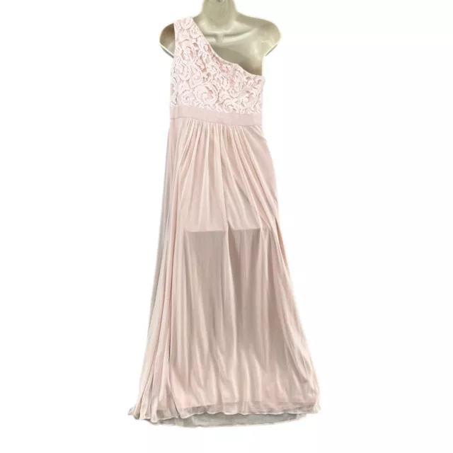 Adrianna Papell Gown Dress Pink Embellished Lace One Shoulder Pleated Size 6 2