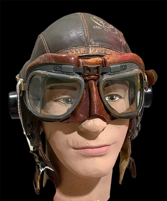 WWII USAAF LEATHER FLIGHT HELMET A-11 w/RAF GOGGLES & RECEIVERS - SMALL... WWII USAAF LEATHER FLIGHT HELMET A-11 w/RAF GOGGLES & RECEIVERS - SMALL...
