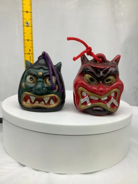 Japanese Clay Bell Ceramic Dorei Asian Antiques  Namahage demon 4.9x2.3x2.9inch