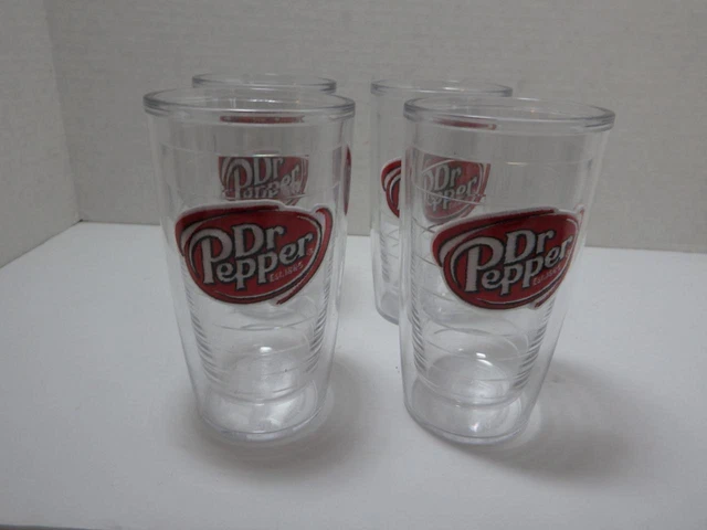 Nuevo Lote de 4 Vasos de Plástico Dr. Pepper Plástico Limpio Nunca Usado