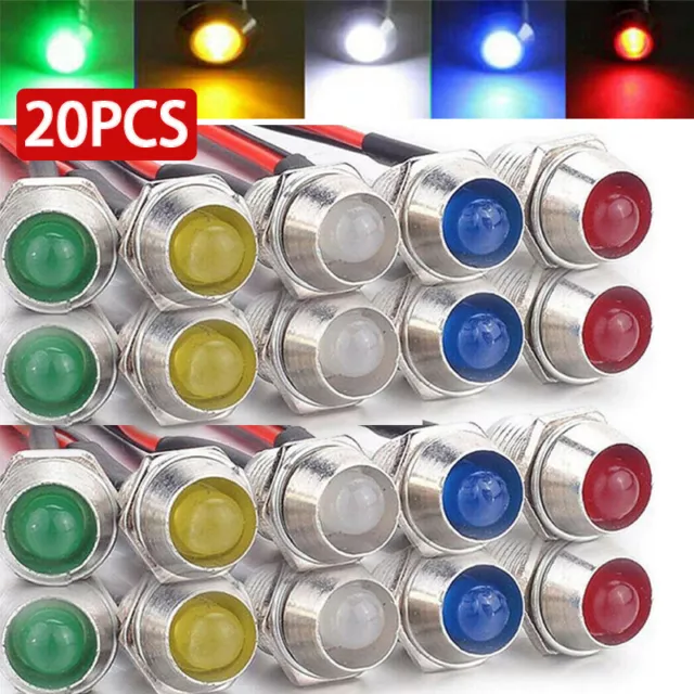 20PCS Car Boat LED Indicator Light 12V 8mm Pilot Dash Panel Warning Single Lamps