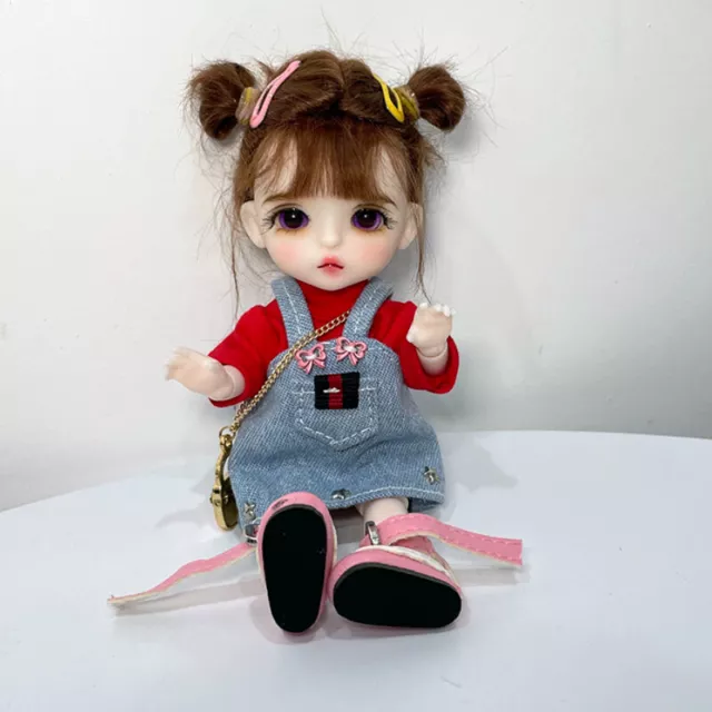 1/8 16cm BJD Doll Girl Full Set Blue Dress Red Outfits Hair Eyes Cute Makeup