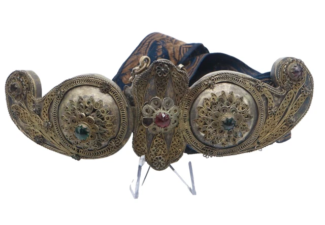 Ceremonial Tibetian Chinese Belt with Filigree Flowers & Stones