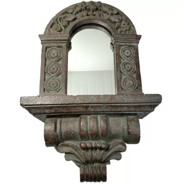 Faux Carved Wood Roman Portico Style Accent Mirror 29”x18”x6”