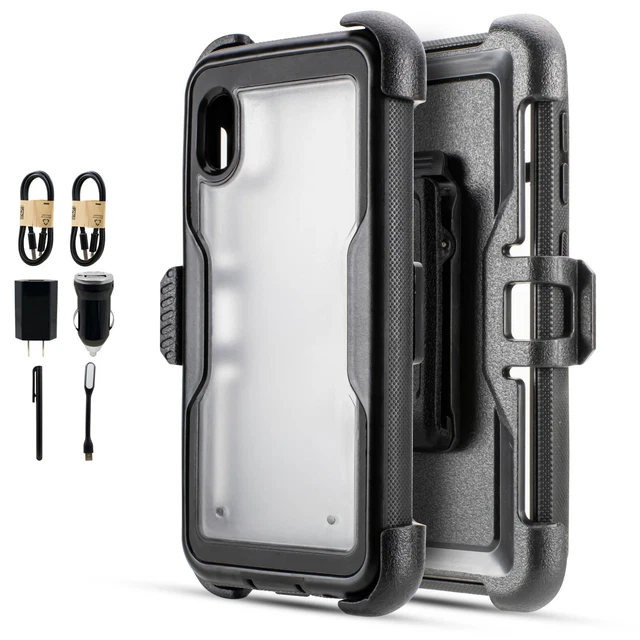 Bundle+ For Samsung Galaxy A10E Holster Phone Crystal Case with Kickstand