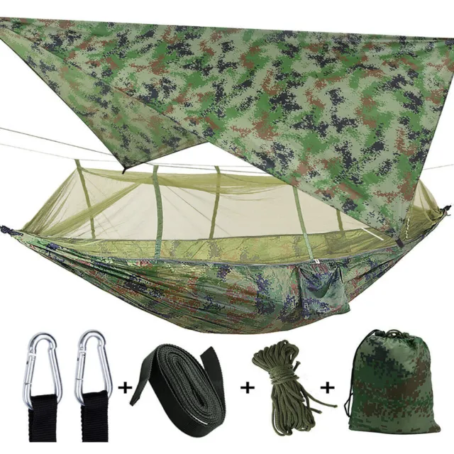 Camping Hängematte Moskitonetz 2 Person Hammock Stabhängematte mit UV Zeltplane