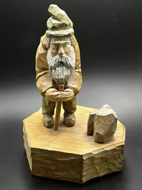 1993 Hand Carved Wood Hiker Woodsman Figurine Folk Art Signed by Artist 8” T