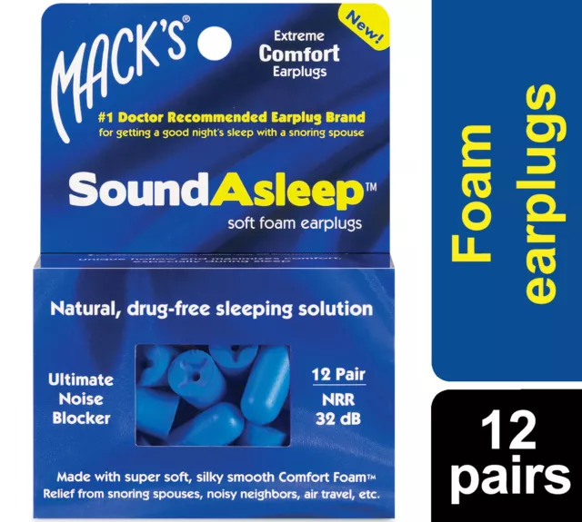 MACKS Sound Asleep Earplugs 12 Pairs Soft Foam Ear Plugs NRR32db Sleep Aid