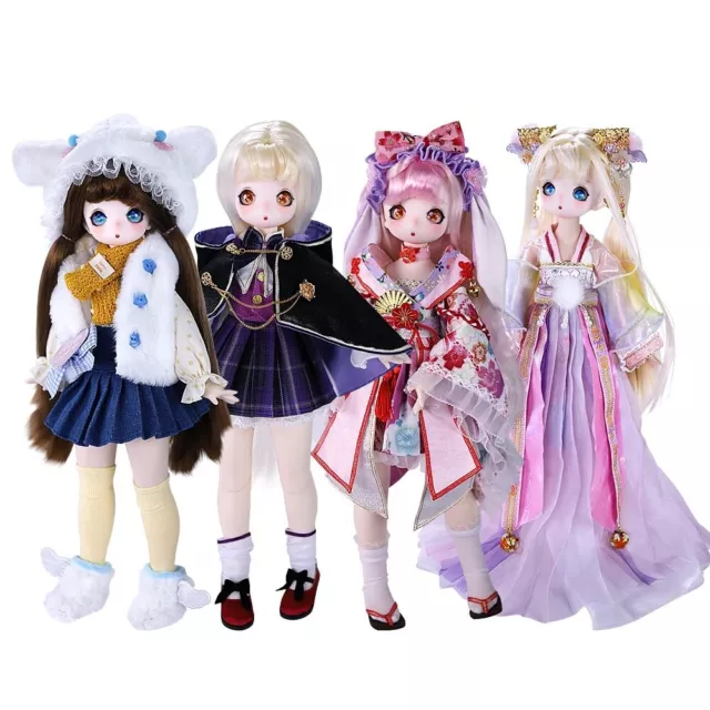 1/4 BJD Doll Moveable Jointed Girl Body with Full Set Outfits Makeup DIY Toys