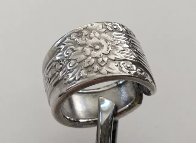 Vintage Old Estate Ornate Floral Unbranded Sterling Silver Size 7 Spoon Ring
