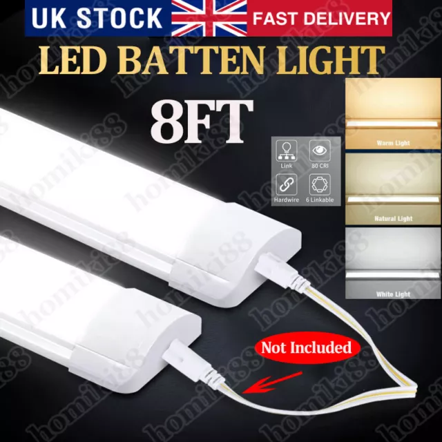 8FT 240CM LED Strip Lights Batten Tube Light Office Garage Ceiling Lamp Dimmable