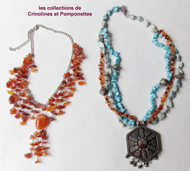 Colliers Fantaisie  Fabrication Artisanale  Pierres Semi Precieuses  Lot De  2**