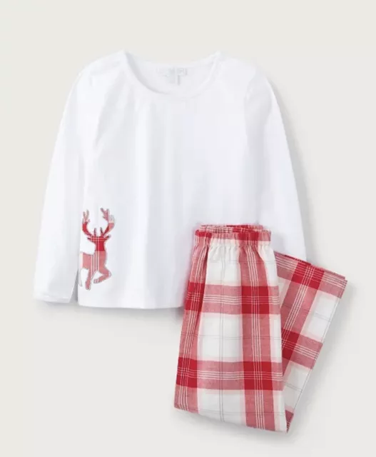 Little White Company Girls Woven Checked Reindeer Pyjama 9-10 Years - BNWT