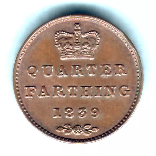 Great Britain. 1839 Victoria - Quarter Farthing..  aUNC/gEF - Trace Lustre