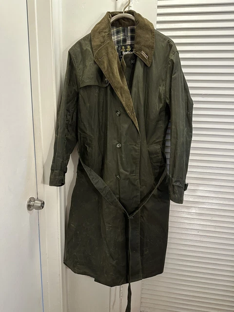 BARBOUR ORIGINAL A600 Trench Coat Waxed Jacket Plaid Lining-Men-XL C46/117cm