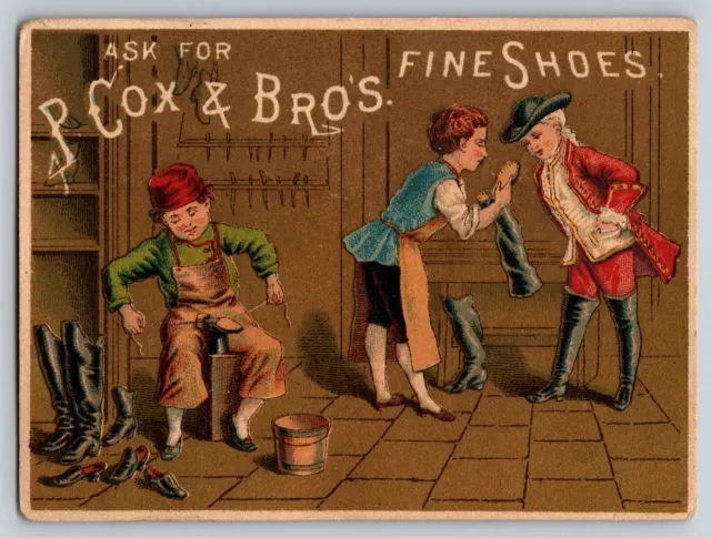 Great Chicago Boot and Shoe Store Victorian Trade Card P. Cox & Bros. Fine Shoes