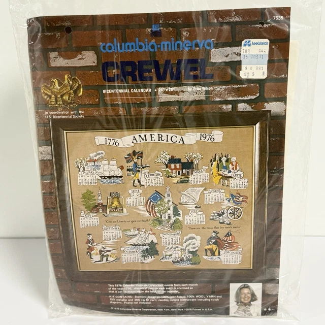 Kit Broderie Crewel Vintage Erica Wilson Bicentennial Calendar - Columbia Minerva - Neuf