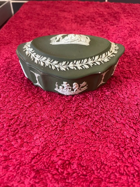 Wedgwood Jasper Ware Rare 1800s Dark Green Lidded Container.